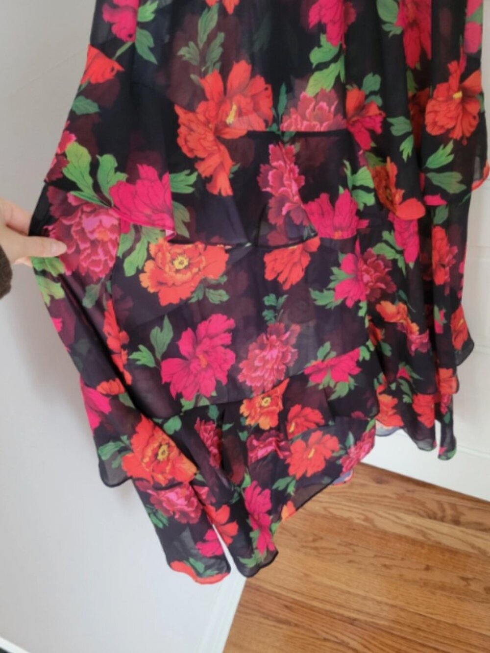 Missguided Women Floral Chiffon Maxi Swim Cover UpSize 2 Black Red Summer Dress - Picture 3 of 4